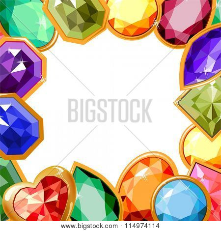 Frame with gem stones and jewelry. For your design, announcements, cards, posters, advertisement.
