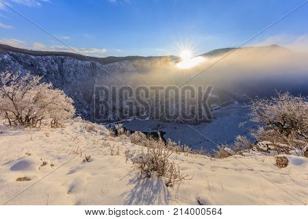 landscape in the Danube Gorges. Cazanele Mari seen from the Romanian side