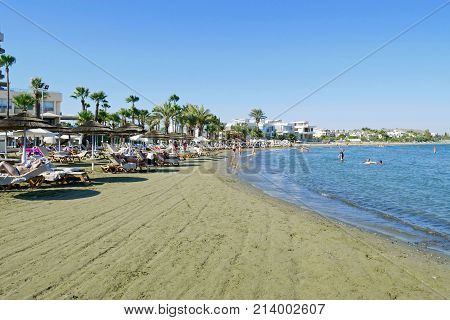 LARNACA, CYPRUS - JULY 27, 2017: Beautiful view of beach of Larnaca.