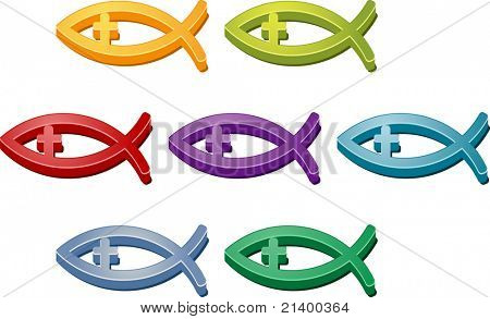 Icône couleur du symbole poisson chrétienne Jésus mis illustration