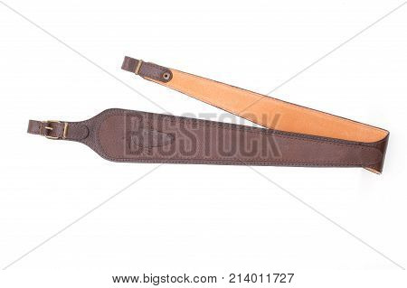 Armored Brown Leather Belt On White Isolated Background