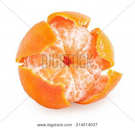 Peeled tangerine or mandarin fruit isolated on white background with clipping path
