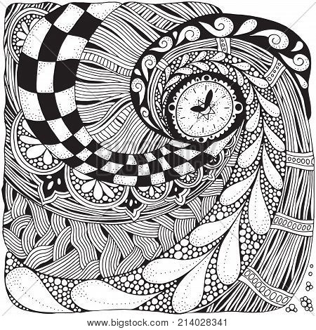 Fantastic Watches, Clock In Zentangle Style.