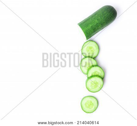 Top view cucumber sliced on white background food and vegetable concept