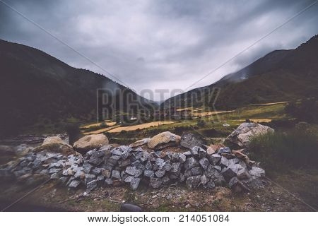 Rural Scene with mountain and field in Sichuan Province, China