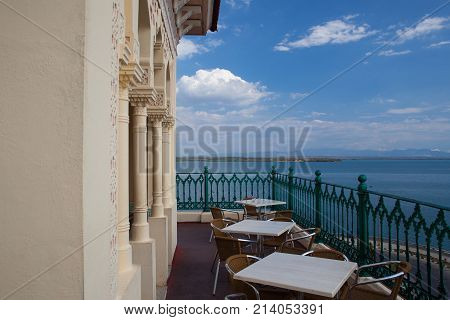 Cienfuegos Cuba - January 28 2017: View from Palacio de Valle in CienfuegosCuba.Palacio de Valle is an architectural jewel located in the Punta Gorda reminiscent of Spanish-Moorish art GothicBaroque...