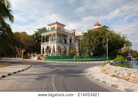 Cienfuegos Cuba - January 28 2017: Beautiful Palacio de Valle in CienfuegosCuba.Palacio de Valle is an architectural jewel located in the Punta Gorda reminiscent of Spanish-Moorish art GothicBaroque...
