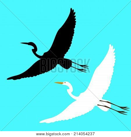 heron vector illustration flat black silhouette set