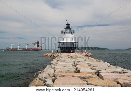 Portland Maine USA - July 5 2016: Warenborg Ship near the Portland USA.Wagenborg Shipping Sweden AB works with the industry directly or via brokers and forwarders for all kind of shipments.