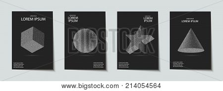 Abstract Dotwork Cube, Sphere, Cone, Star. Vector Illustration.