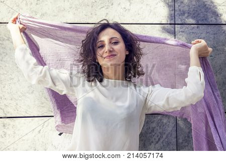 Portrait Of Young Woman In The Center Of A Capital City