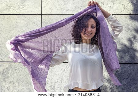 Portrait Of Young Woman In The Center Of A Capital City