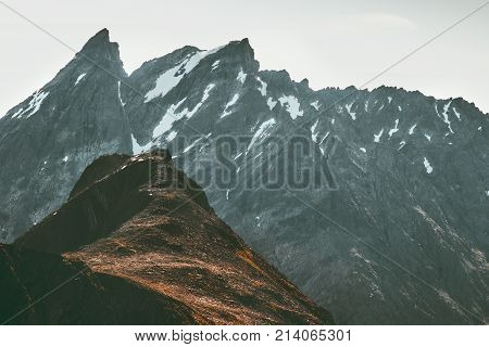 Rocky Mountains Landscape Romsdal Alps in Norway Travel scenery scandinavian nature