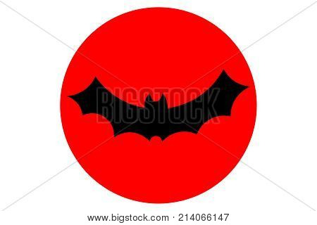 Flying bat silhouette in red circle. Batman symbol.
