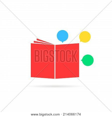 red classbook like comic book. concept of booklet, novel, information, unusual emblem, diary, superhero story, university. flat style trend modern logotype graphic design art on white background