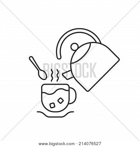 thin line cup and teapot. concept of  yummy, aroma cappuccino, fresh latte, green china tasty liquid, quick refreshment. contour simple style isolated logotype graphic art design on white background