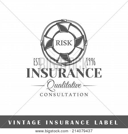 Insurance label isolated on white background. Design element. Template for logo signage branding design. Vector illustration