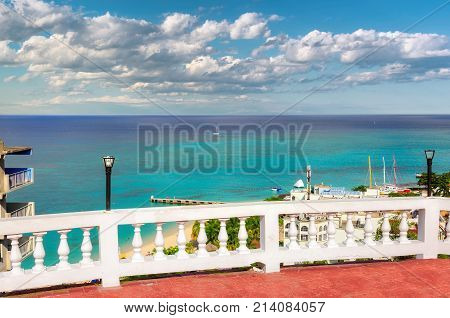 Beautiful view to Jamaica beach in Montego Bay. Caribbean paradise island.