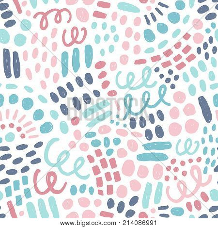 Beautiful abstract paint drops ornament. Vector hand drawn seamless pattern
