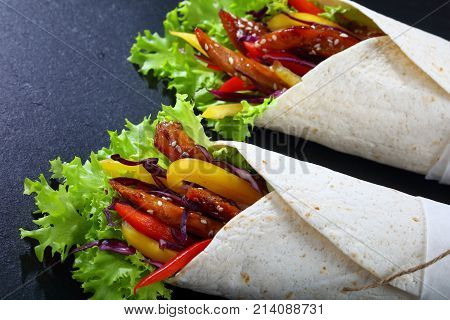 Fresh Juicy Flatbread Wraps With Meat