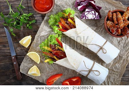 Freshly Made Sandwich Wraps, Top View