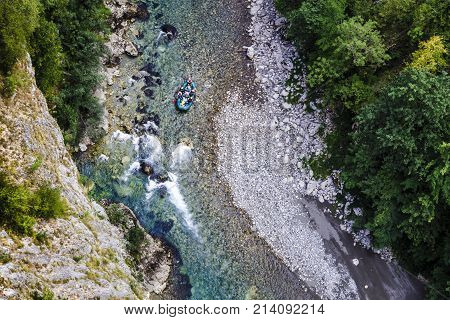 rafting along the mountain river Tara view from the bridge