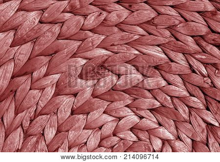 Red Color Round Straw Mat Texture.