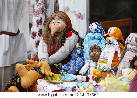 Fairy-tale character Baba Yaga. Evil witch. Hand puppet