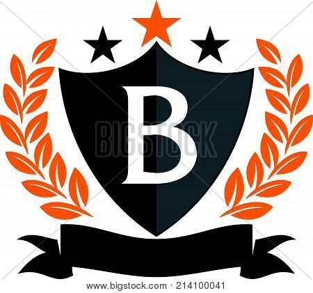 Emblem Star Ribbon Shield Initial B Logo Design Template Vector