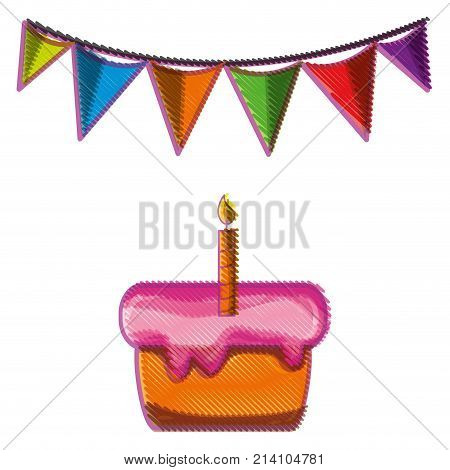 cake pastel with candle and flag party vector illustration