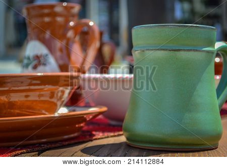 Traditional ceramic jugs. Handmade Romanian pottery from Horezu