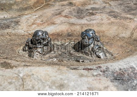 Sydney Australia - March 26 2017: Closeup of small image artwork snorkeling and scuba diving on a rock near Shelly Beach in Manly.