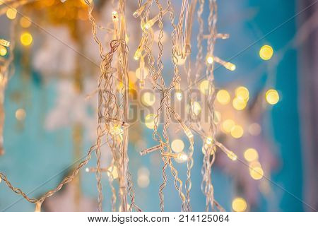 Bright Christmas Background, New Year Lights Garlands