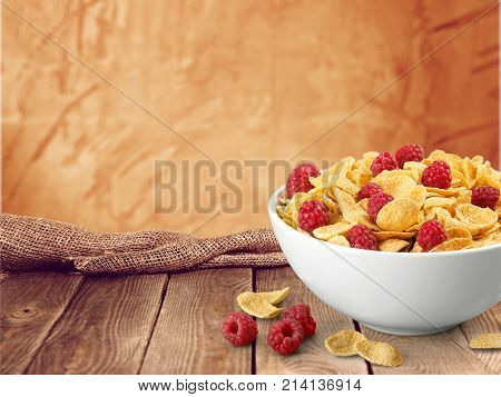 Delicious berries flakes oat flakes table red blue