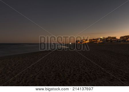 View Of The Beach Of Guardamar Del Segura At Nightfall