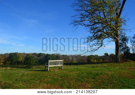 Beautiful landscape of worlds end park with clear blue skies in Hingham MA