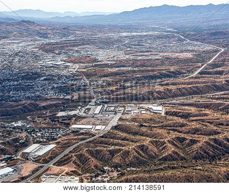 Border Crossing aerial view looking from Nogales Arizona into Nogales Mexico