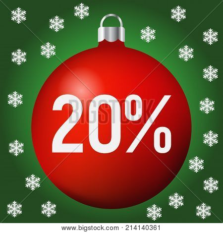 Red Christmas Sale ball icon, new year and xmas, red 20 percent discount ball.