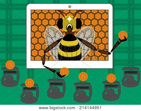 Coin hive cryptocurrency browser mining. Illustration shows a bee who mines coins on the Internet