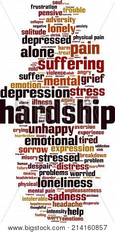 Hardship word cloud concept. Vector illustration on white
