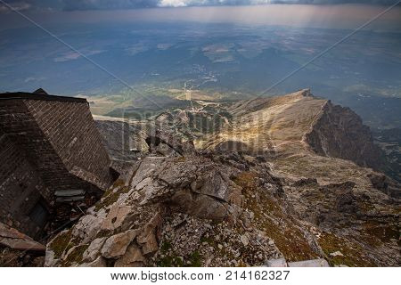 Skalnate pleso, photo from upper station of the cable railway on Lomnicky Stit peak in High Tatra mountains, Slovakia, Europe.