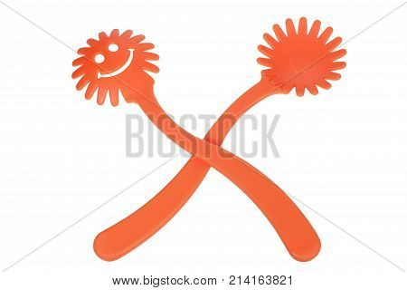 Plastic Spaghetti Servers on Isolated White Background