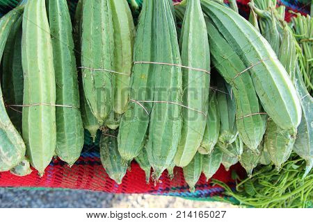 Fresh luffa acutangula for cooking in market