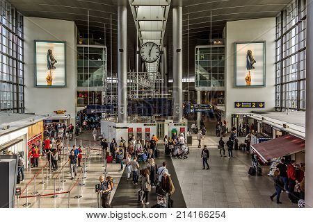 Travelers in Copenhagen airport terminal Copenhagen - May 17 2017