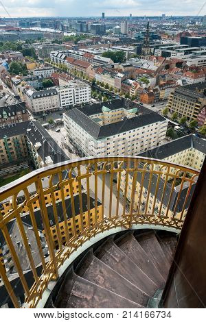 Spiral walkway up tower of Church of our Saviour in Copenhagen, Denmark
