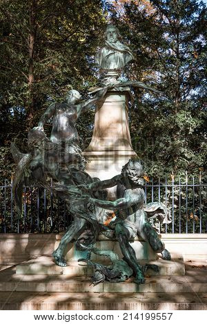 Paris France - October 20 2017: Monument to artist Eugene Delacroix in Luxembourg Gardens