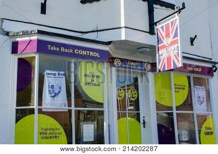 Harwich Essex United Kingdom -16 November 2017: UKIP Office frontage in Harwich
