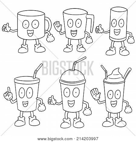vector set of beverage cup hand drawn cartoon