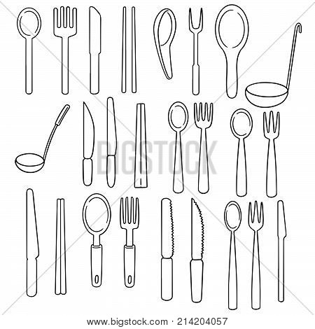 vector set of tableware hand drawn cartoon