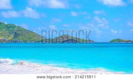 Scenery from Saint Martin's Beach in Caribbean sea